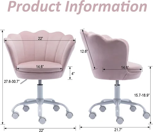 Vista 19 de Silla de escritorio de terciopelo para niños, bonita silla de computadora moderna tapizada, con brazo giratorio, silla de tocador ajustable