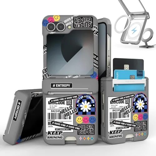 Vista 46 de para Galaxy Z Flip 5 Funda con 2 ranuras para tarjetas, funda rígida delgada y resistente con protección de bisagra, funda completa con protección