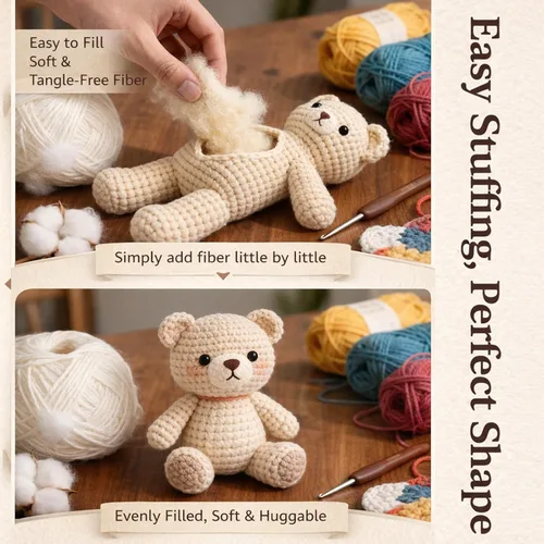 Vista 8 de Relleno de algodón para manualidades, relleno de algodón de 35.27 oz/2.2 libras para osos de peluche y animales de peluche, relleno de animales
