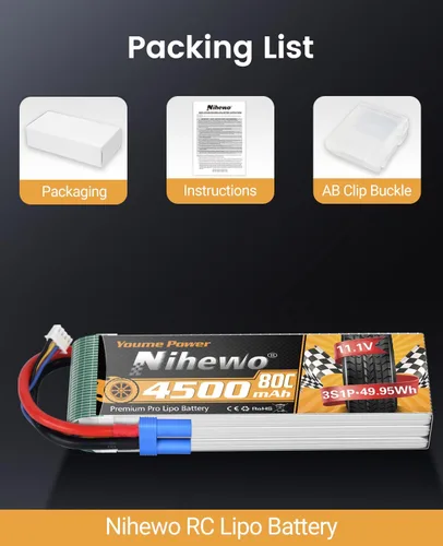 Vista 6 de 3S Lipo Batería EC5 11.1V 4500mAh 80C para RC Avión Coche Barco 2 Unids