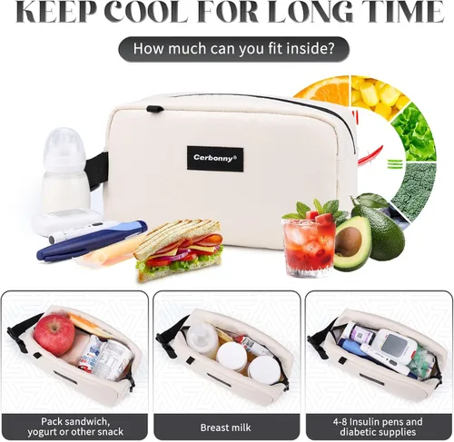 Vista 4 de Bolsa de almuerzo mini enfriadora Cerbonny, bolsa de almuerzo congelable y bolsa de snacks, bolsa aislada para viaje/trabajo/escuela, lonchera mini