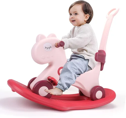 Vista 8 de Caballo mecedor 4 en 1 para niños pequeños de 1 a 3 años, juguete mecedor Blanco