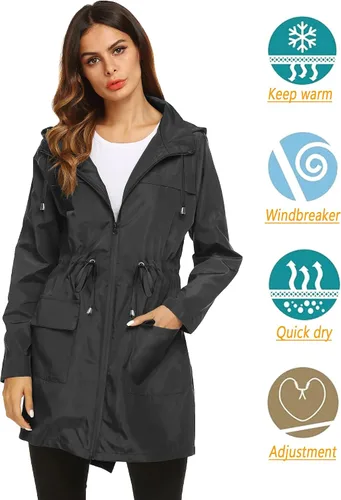Vista 2 de Lomon chaqueta de mujeres para la lluvia, impermeable y ligera, con capucha, para exteriores