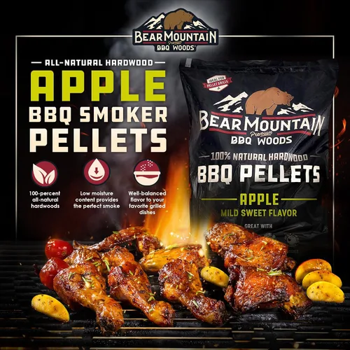 Vista 2 de Bear Mountain - Pellets de madera natural para ahumador, parrilla y barbacoa, 20 libras, manzana