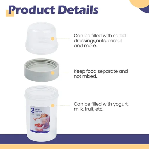 Vista 4 de WXOIEOD - 3 vasos de desayuno para niños y adultos, taza de cereales transparente recargable de gran capacidad, contenedores vacíos portátiles