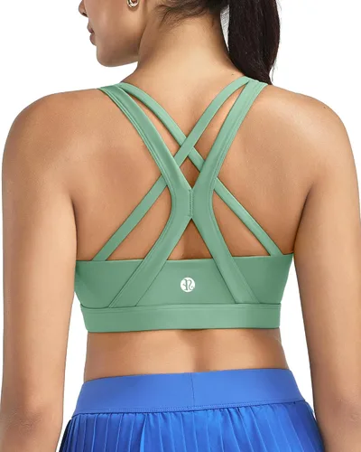 Vista 8 de RUNNING GIRL Brasier deportivo para mujer de alto soporte, espalda cruzada acolchada, brasier deportivo con tirantes delgados, brasier de yoga
