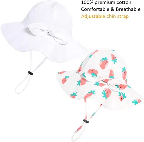 Vista 2 de Sombrero de sol para bebé niña con UPF 50+ sombrero de playa ajustable para exteriores con ala ancha
