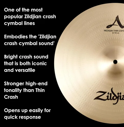 Vista 5 de Avedis Zildjian Company Serie A - Platillo de choque mediano fino, 16 pulgadas