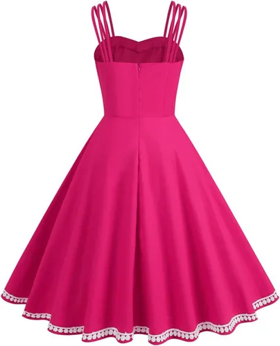 Vista 3 de Vestido de cóctel vintage para mujer, con tirantes delgados, acampanado, casual, para invitadas de boda, graduación, vestido con vuelo