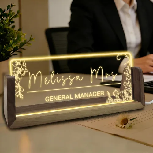 Vista 8 de Placa de nombre de escritorio personalizada con luz acrílica para escritorio, regalos de oficina personalizados para jefes, compañeros de trabajo