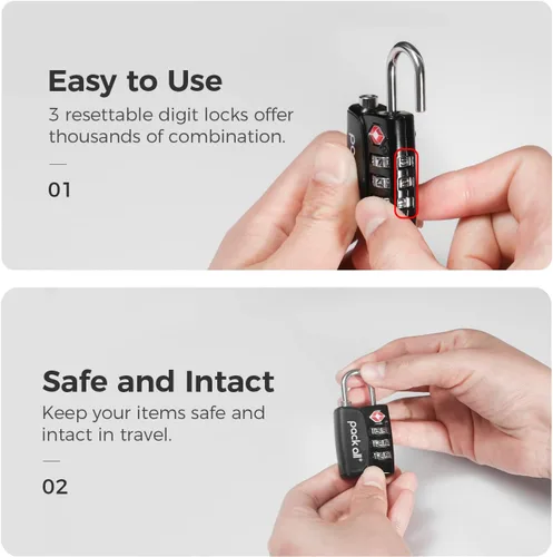 Vista 6 de pack all Cerradura de equipaje aprobada por la TSA, indicador de inspección, cuerpo de aleación, candados de combinación de 3 dígitos, cerradura