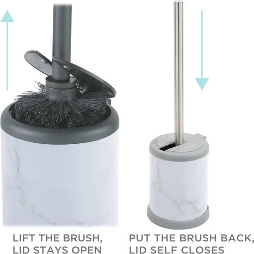 Vista 2 de Bath Bliss Cepillo de inodoro y soporte Tapa con cierre automático Cabezal de cepillo de 360 grados Limpieza del baño Tamaño compacto