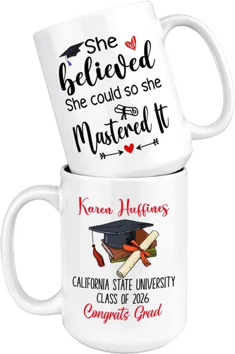 Vista 15 de Taza de viaje de graduación personalizada, Trust Me I Have A Master's Degree Destiny - Taza de café blanca, taza de café de graduación de 11 onzas
