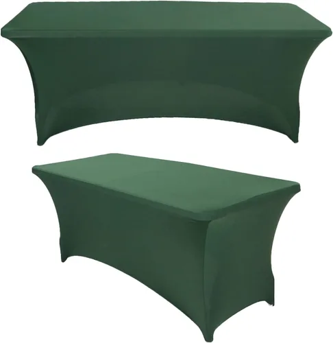 Vista 9 de Paquete de 2 manteles rectangulares de elastano de 4 pies, ajustables, elásticos, para bodas, fiestas, eventos, reuniones, cumpleaños, decoración