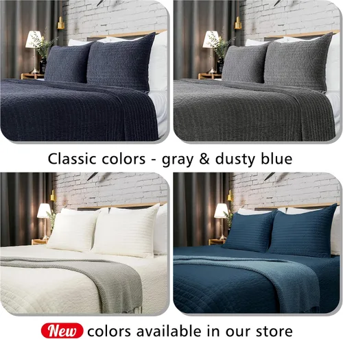 Vista 4 de ELEGANT LIFE HOME Edredón reversible de terciopelo de algodón real con puntada picada - Individual - 68" x 90", Azul polvoso