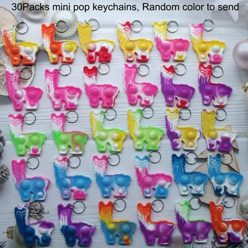 Vista 2 de Paquete de 30 llaveros de alpaca con diseño de arcoíris a granel, lindas llamas, de alpaca, regalo de burbujas para adultos, niños y niñas, regalos