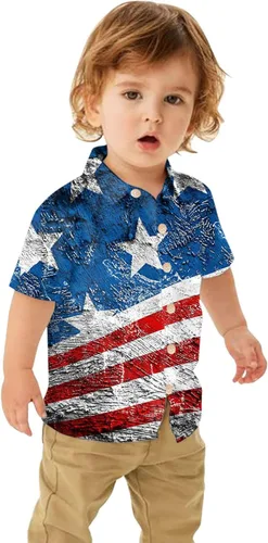 Vista 2 de Camiseta para niños pequeños con la bandera estadounidense del Día de la Independencia con estrellas y rayas, camiseta patriótica del 4 de julio