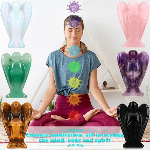 Vista 6 de Hicarer 6 figuras de ángel de cristal mini guardián, 1.5 pulgadas Ángeles naturales que curan la paz y la energía del amor, regalo de meditación