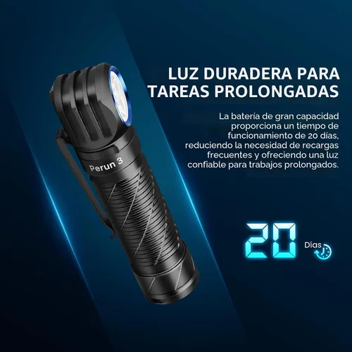 Vista 4 de OLIGHT Perun 3 - Linterna frontal recargable, 3000 lúmenes LED con luz roja, lámpara frontal impermeable con diadema para campamento al aire libre