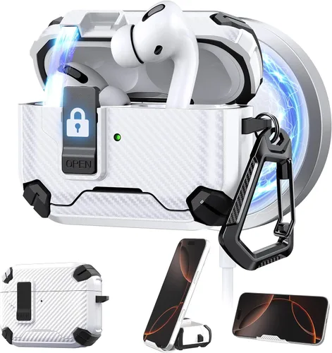Vista 12 de Maxjoy Funda protectora para AirPods 4 2024, funda protectora para AirPods de 4ª generación con bloqueo automático, compatible con MagSafe, Verde