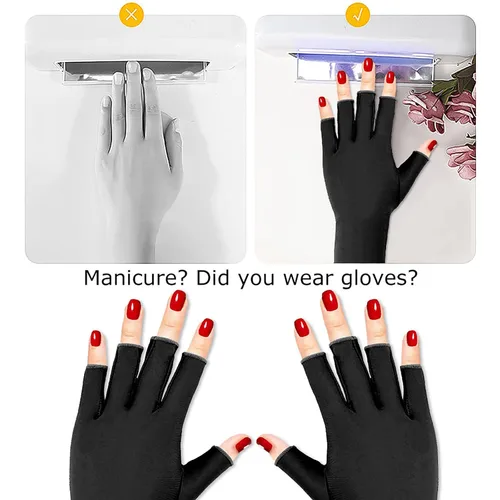 Vista 5 de Pimoys Guantes UV para manicura de gel UPF50+ Guantes de protección solar sin dedos para lámpara de uñas de gel, guantes de conducción para mujeres