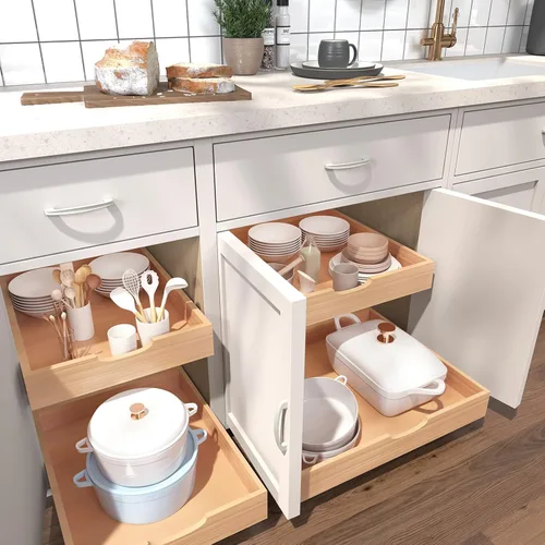 Vista 2 de Cajones extraíbles para armarios de cocina, organizador de gabinete extraíble, cajón extraíble de gabinete de madera totalmente montado, instalación