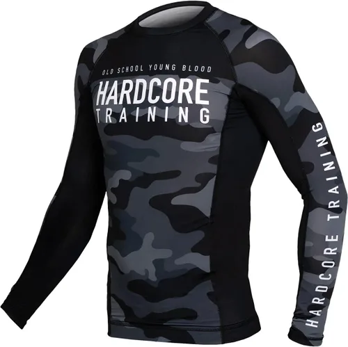 Vista 2 de Hardcore Training Camiseta de compresión para hombre, manga larga, Jiu Jitsu, MMA No-Gi, BJJ apretada, capa base de combate