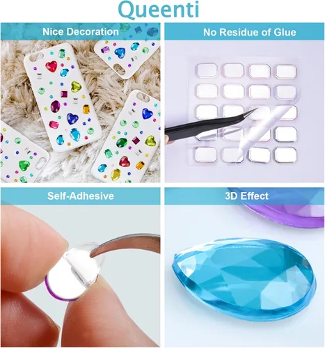 Vista 4 de 2102 piezas de calcomanías de gemas, gemas autoadhesivas para manualidades, diamantes de imitación para manualidades, calcomanías de diamantes