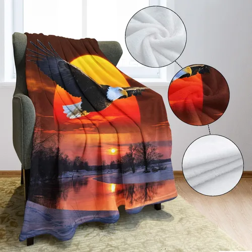 Vista 4 de Manta de forro polar con diseño de águila, manta de vellón suave y mullida para sofá o cama, 50 x 60 pulgadas