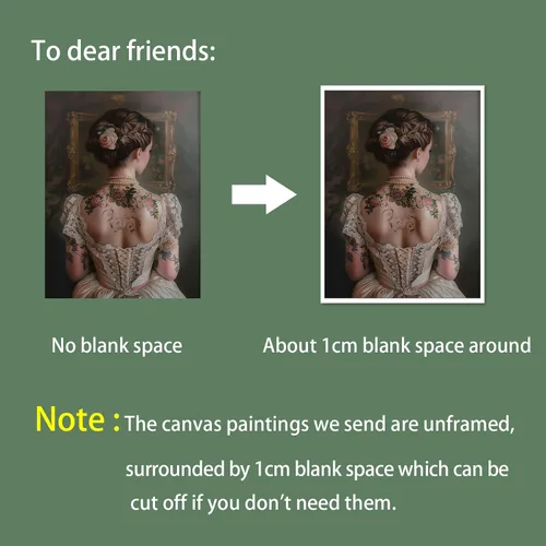 Vista 2 de Pintura retro de chica con estilo vintage en lienzo con estampado de rosas, póster estético antiguo, chica victoriana de estilo moody, arte de pared