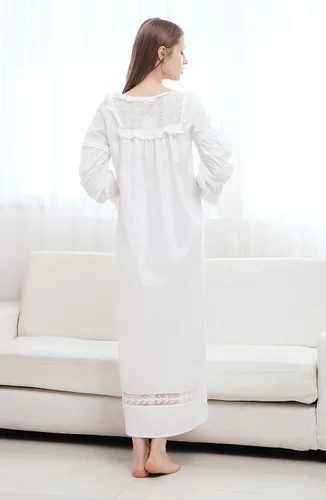 Vista 2 de Camisón de algodón estilo princesa victoriana para mujer, ropa de dormir vintage