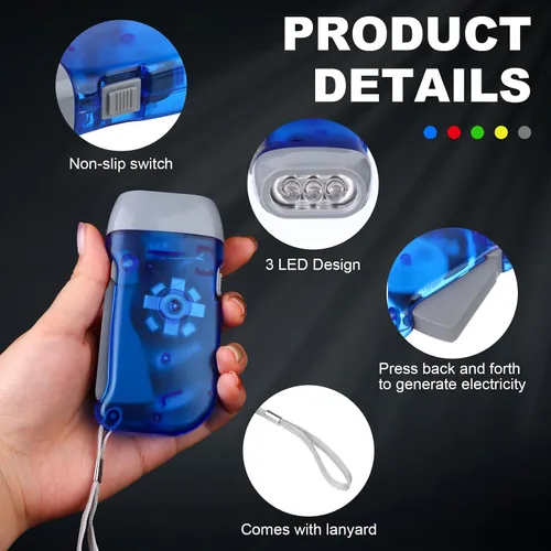 Vista 3 de Linterna de manivela de mano de 20 piezas, 3 linternas LED, mini lámpara translúcida, sin batería, linterna de mano, potente herramienta