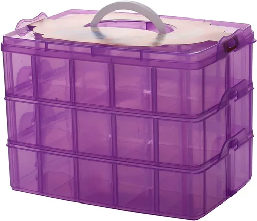 Vista 5 de Sooyee Organizador de almacenamiento para manualidades, funda de ruedas calientes, caja de costura, caja organizadora de plástico de 3 niveles
