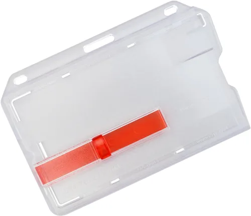 Vista 3 de Portatarjetas horizontales de plástico duro resistente con extractor rojo pestaña deslizante - Funda protectora transparente de fácil acceso