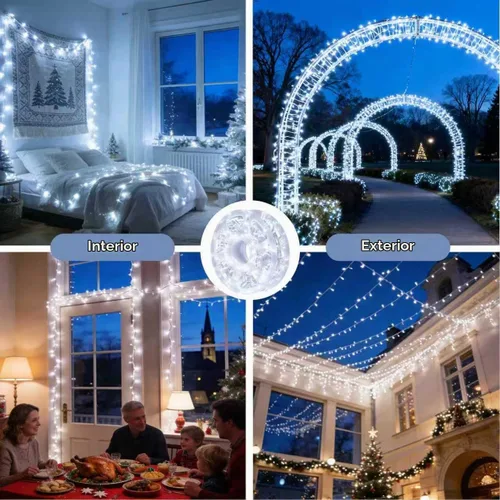 Vista 5 de Cadena de 200 luces LED de 98 pies, impermeables con 8 modos con memoria, fuente de alimentación certificada por UL de 30 V para el hogar, jardín