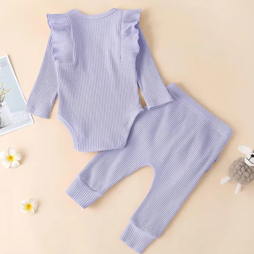 Vista 3 de Conjunto de mameluco y pantalón de manga larga para niña de 3 piezas