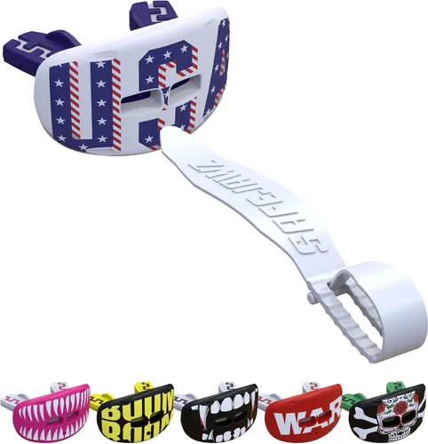 Vista 8 de SAFEJAWZ Protector de labios deportivo, protector bucal de fútbol con correa desmontable, protector de labios transpirable para adultos y jóvenes