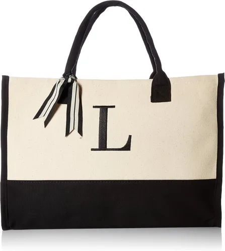 Vista 13 de Mud Pie Bolsas de lona clásicas con iniciales en blanco y negro (S), 100% algodón, 17" x 19" x 2