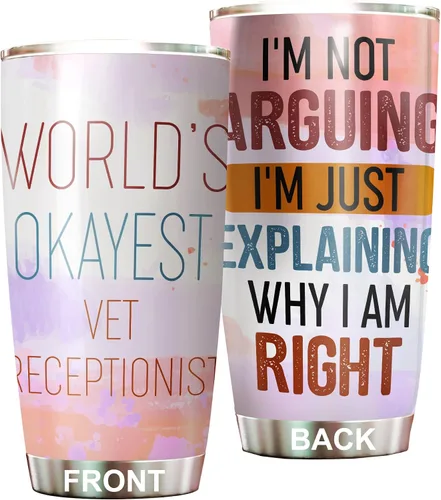Vista 34 de Vaso de recepcionista veterinario de acero inoxidable de 20 onzas, hermoso regalo de recepcionista veterinario de flores para cumpleaños, regalos