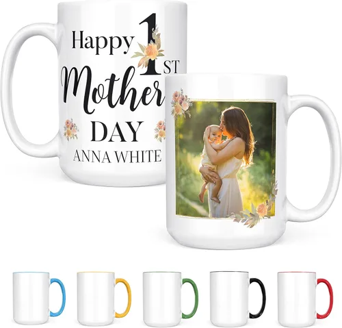 Vista 11 de Regalos para el primer día de la madre, taza de café personalizada con foto y nombre, 11 o 15 onzas, 10 opciones de color, taza personalizada