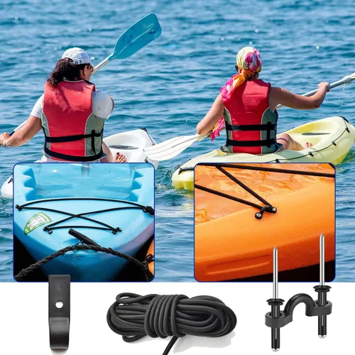 Vista 5 de Kit de aparejo de mango de transporte de kayak, asas de transporte de canoa de kayak, piezas de repuesto de cuerda elástica de 15 pies y 0.236 in