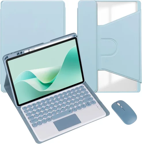 Vista 14 de Funda para tableta Samsung Galaxy Tab A8 de 10.5 pulgadas, teclado redondo inalámbrico desmontable Bluetooth, cubierta trasera transparente