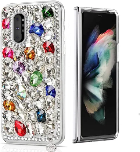Vista 16 de Sparkle - Funda compatible con Samsung Galaxy Z Fold 3 5G, elegante funda 3D hecha a mano con diamantes de imitación de camelia, color negro