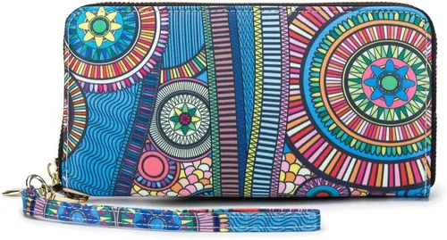 Vista 224 de Cartera de mano para mujer, estilo bohemio, con RFID, elegante, espaciosa con correa para viajes, capacidad para tarjetas, teléfono, dinero