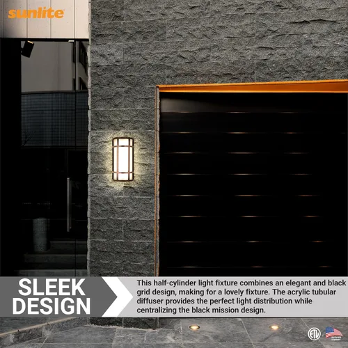 Vista 5 de Sunlite 81434 - Lámpara LED estilo misión de 12 pulgadas, aplique de pared de medio cilindro, seleccionable 3 CCT 3000K-5000K, 15 vatios, 800