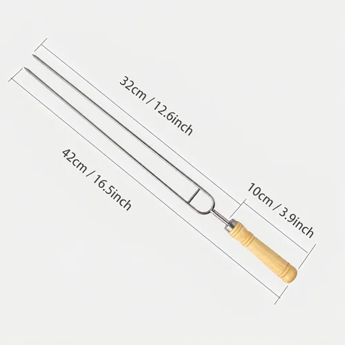Vista 4 de IMEEA Brochetas dobles para asar brochetas gruesas de acero inoxidable con mango de madera, 16.5 pulgadas