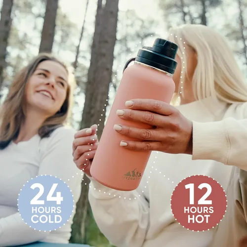Vista 9 de Hydrapeak - Botella de agua de 32 onzas, con tapa Chug, reutilizable, de acero inoxidable, a prueba de fugas, aislamiento térmico al vacío de doble
