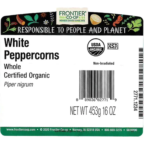 Vista 2 de Frontier Co-op Granos de pimienta blanca entera orgánica 1lb