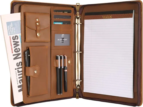 Vista 12 de DUKE&COW Cartera de cuero con carpeta de 3 anillos, folio ejecutivo personalizado, carpeta de cuero grabada, regalo personalizado para hombres