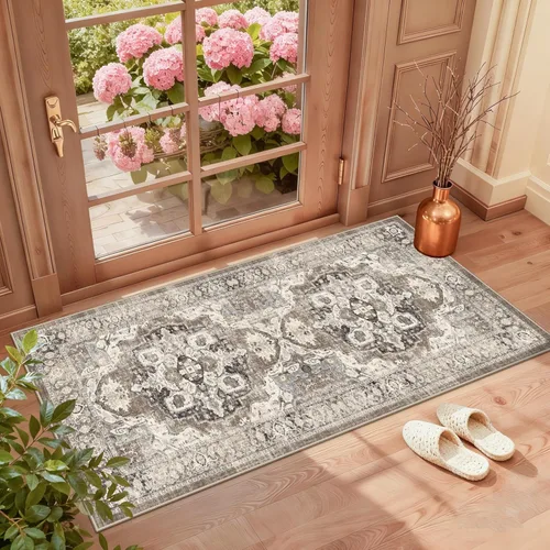 Vista 53 de YOUFORTONG Alfombra Lavable de 2 x 3 Pulgadas para Entrada: Alfombra Antideslizante Vintage para Interiores con Respaldo de Goma para Sala de Estar